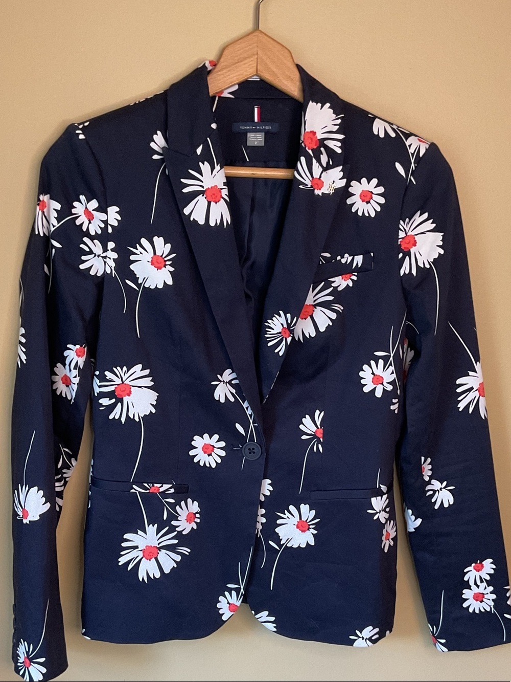 Tommy Hilfiger Navy Floral Single-Button Blazer Size 2